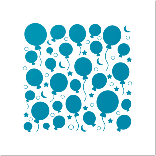 Blue festive party balloons pattern design Posters and Art